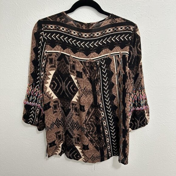 SAVANNA  JANE Women’s Embriodered Tassel Geometric Print Boho Tassel Tunic Sz S - Picture 10 of 12
